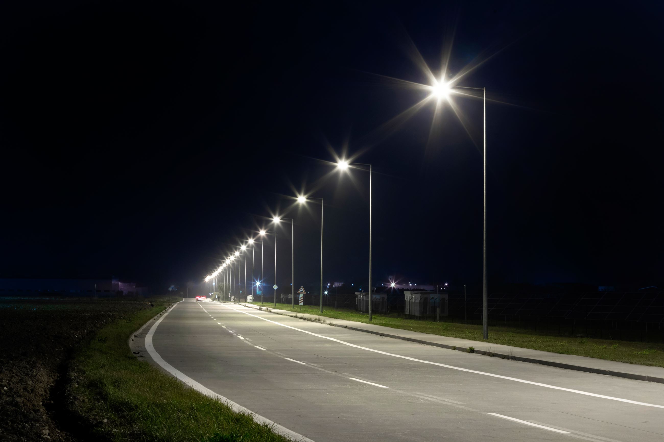Street lights along roadside